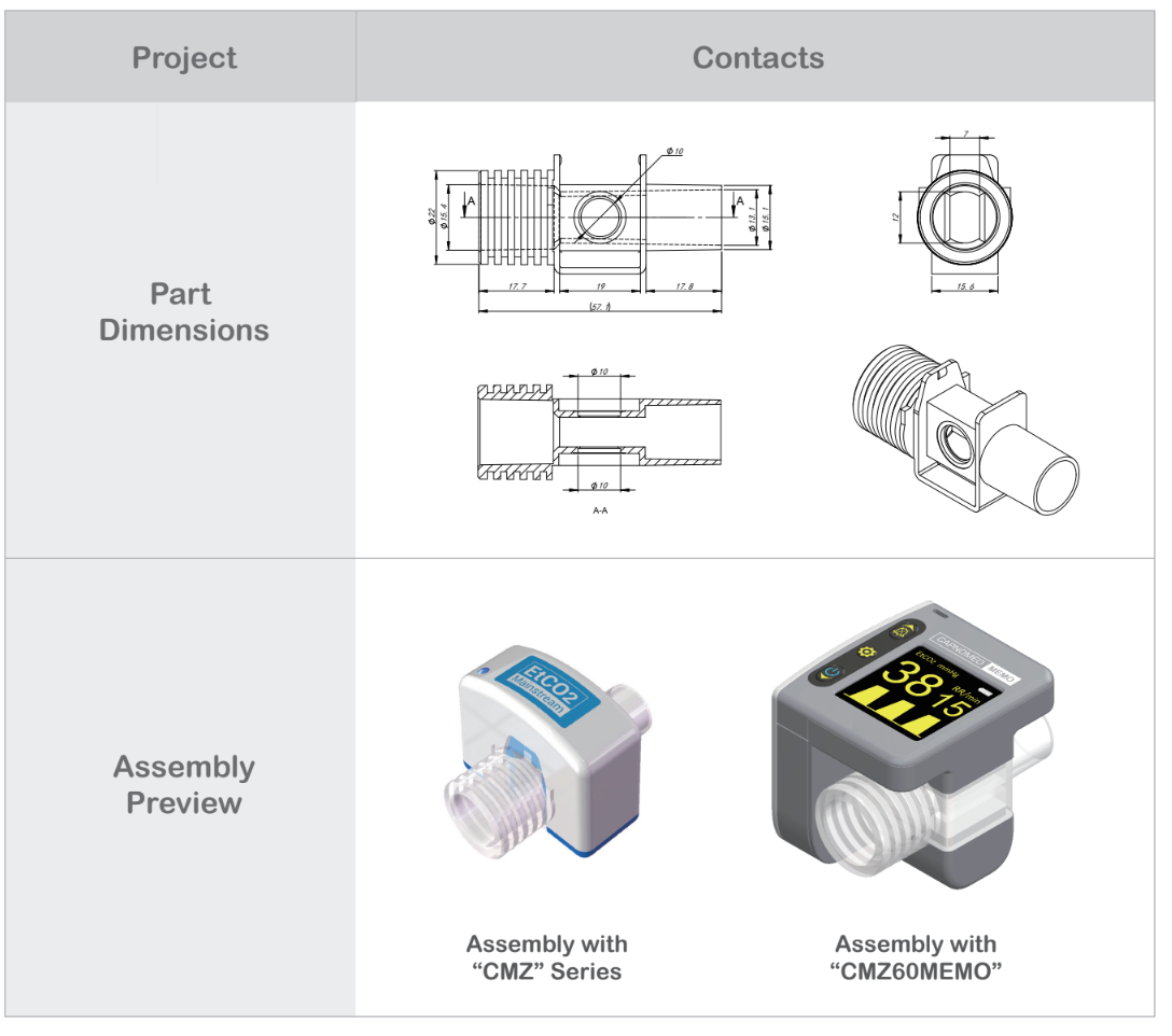 Airway adapter specifications and dimensions