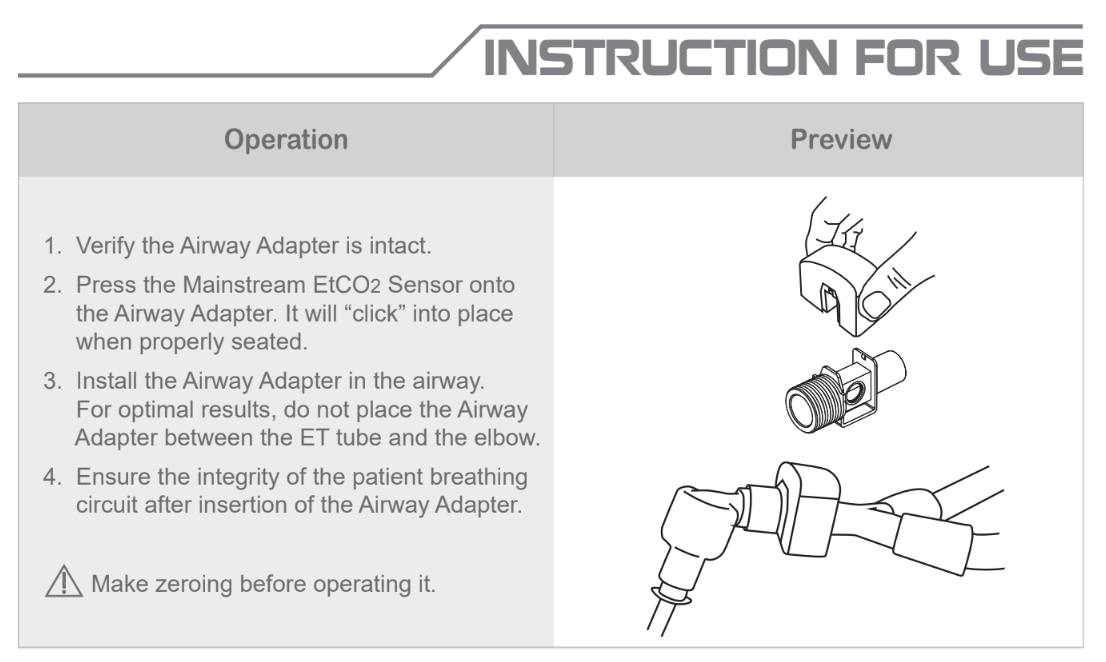 Airway adapter setup and connection illustrations